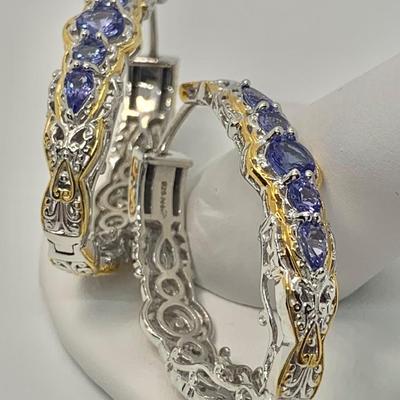 LOT 16: 925 NH  Two Tone Tanzanite Hoop Earrings
