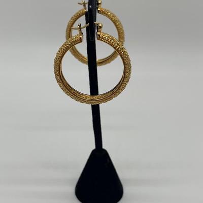 LOT 17: 925  Gold Vermeil Sterling & Crystal Hoops
