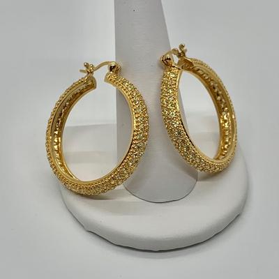 LOT 17: 925  Gold Vermeil Sterling & Crystal Hoops