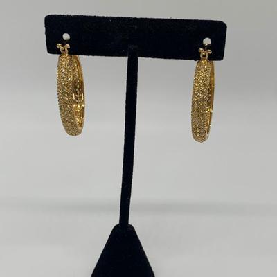 LOT 17: 925  Gold Vermeil Sterling & Crystal Hoops