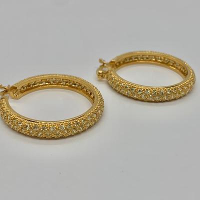 LOT 17: 925  Gold Vermeil Sterling & Crystal Hoops