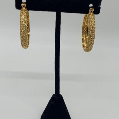 LOT 17: 925  Gold Vermeil Sterling & Crystal Hoops