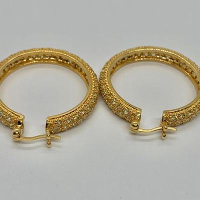 LOT 17: 925  Gold Vermeil Sterling & Crystal Hoops