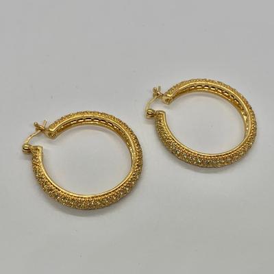LOT 17: 925  Gold Vermeil Sterling & Crystal Hoops