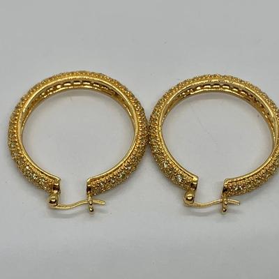 LOT 17: 925  Gold Vermeil Sterling & Crystal Hoops