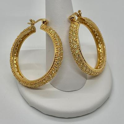 LOT 17: 925  Gold Vermeil Sterling & Crystal Hoops