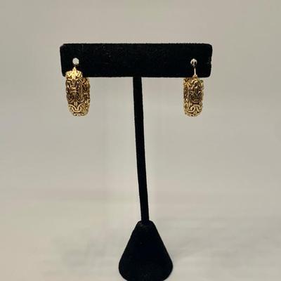 LOT 21: 14k AK  5.14g Byzantine 1â€ Wide Pierced Hoops