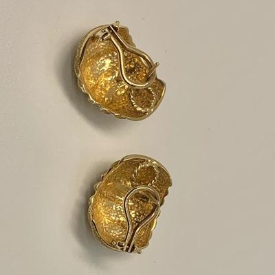 LOT 23: 14k PE 13.2g  Druzy Quartz Yellow Gold Pierced Earrings