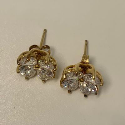 LOT 24: 925 Gold Vermeil Sterling Silver Cubic Zirconia Flower Design Pierced Earrings