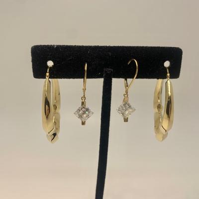 LOT 25:  14K MB 3.3g Pierced Hoops & 1.9g JCM CZ Lever Back Pierced Earrings
