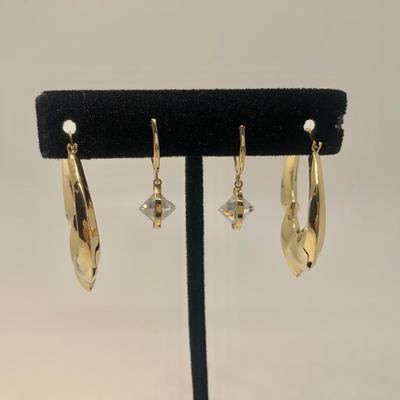 LOT 25:  14K MB 3.3g Pierced Hoops & 1.9g JCM CZ Lever Back Pierced Earrings