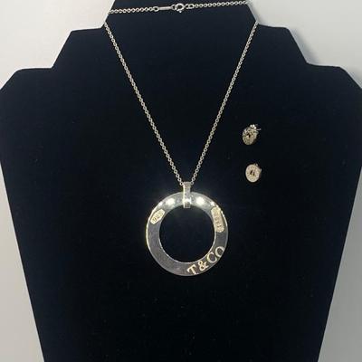 LOT 28: Hard to find Set! 23.4g Sterling Silver Tiffany & Co. 1837 Vintage Large Circle Pendant Necklace w/ 18" Chain &...