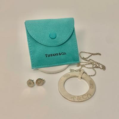 LOT 28: Hard to find Set! 23.4g Sterling Silver Tiffany & Co. 1837 Vintage Large Circle Pendant Necklace w/ 18" Chain &...