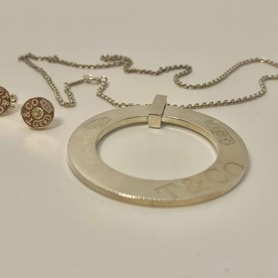 LOT 28: Hard to find Set! 23.4g Sterling Silver Tiffany & Co. 1837 Vintage Large Circle Pendant Necklace w/ 18" Chain &...