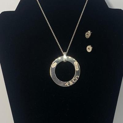 LOT 28: Hard to find Set! 23.4g Sterling Silver Tiffany & Co. 1837 Vintage Large Circle Pendant Necklace w/ 18" Chain &...