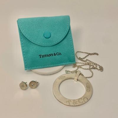 LOT 28: Hard to find Set! 23.4g Sterling Silver Tiffany & Co. 1837 Vintage Large Circle Pendant Necklace w/ 18" Chain &...