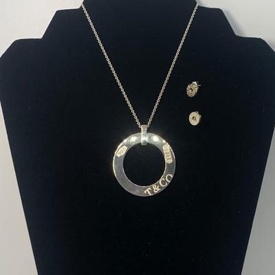 LOT 28: Hard to find Set! 23.4g Sterling Silver Tiffany & Co. 1837 Vintage Large Circle Pendant Necklace w/ 18" Chain &...