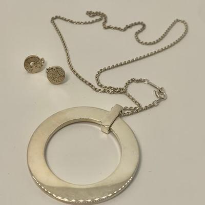 LOT 28: Hard to find Set! 23.4g Sterling Silver Tiffany & Co. 1837 Vintage Large Circle Pendant Necklace w/ 18" Chain &...