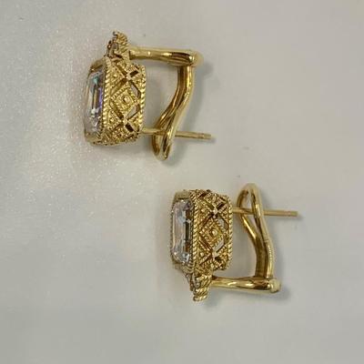 LOT 29: 925 Judith Ripka Cubic Zirconia Square Stone Pierced Lever Back Earrings