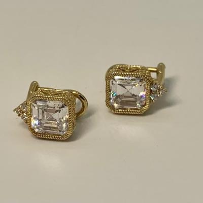 LOT 29: 925 Judith Ripka Cubic Zirconia Square Stone Pierced Lever Back Earrings