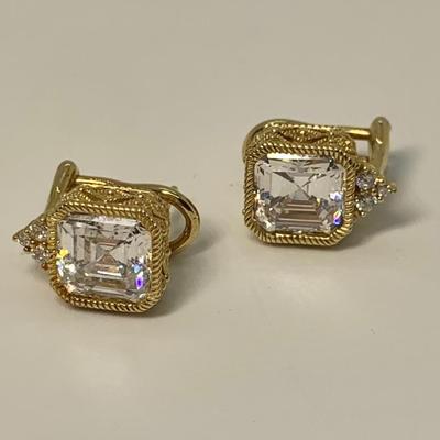 LOT 29: 925 Judith Ripka Cubic Zirconia Square Stone Pierced Lever Back Earrings