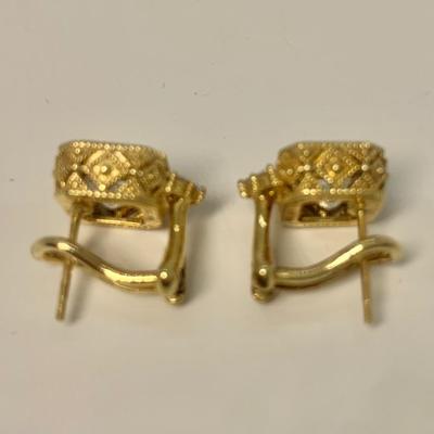 LOT 29: 925 Judith Ripka Cubic Zirconia Square Stone Pierced Lever Back Earrings