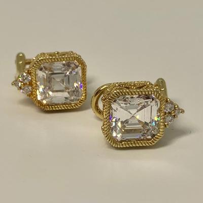LOT 29: 925 Judith Ripka Cubic Zirconia Square Stone Pierced Lever Back Earrings