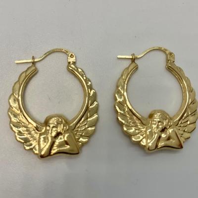 LOT 33: 14k MA 585 2.6g Michael Anthony Angel Yellow Gold Hoops