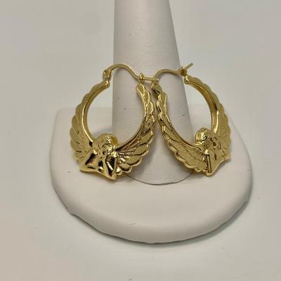 LOT 33: 14k MA 585 2.6g Michael Anthony Angel Yellow Gold Hoops