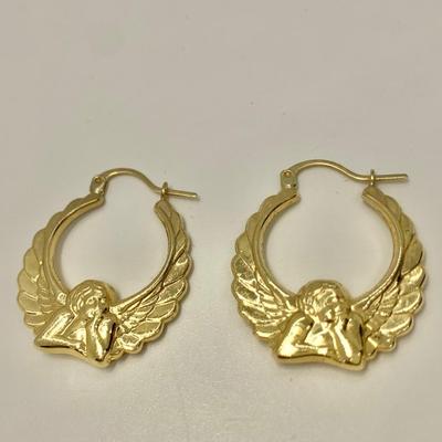 LOT 33: 14k MA 585 2.6g Michael Anthony Angel Yellow Gold Hoops