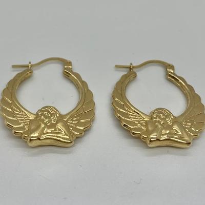 LOT 33: 14k MA 585 2.6g Michael Anthony Angel Yellow Gold Hoops
