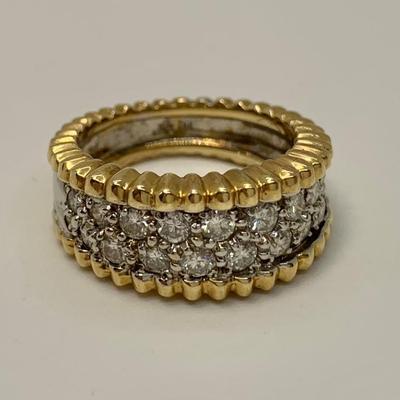 LOT 34: 14k 8.25g Diamond Two-Tone Yellow & White Gold Ring - Size 7
