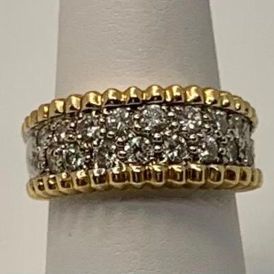 LOT 34: 14k 8.25g Diamond Two-Tone Yellow & White Gold Ring - Size 7