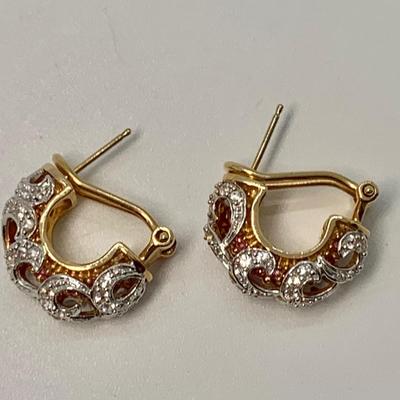 LOT 35: 14k 9.79g Yellow Gold Pink Sapphires & Diamonds Lever Back Pierced Earrings