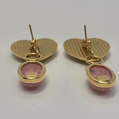 LOT 41: 14k 2.66g Heart Pierced Earrings w/Removable Rose Quartz Scarab Danglers 4.20g tw