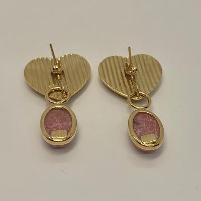 LOT 41: 14k 2.66g Heart Pierced Earrings w/Removable Rose Quartz Scarab Danglers 4.20g tw