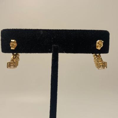 LOT 45: 14k 3.64g Round & Bagguette 1/2 Hoop CZ Pierced Earrings