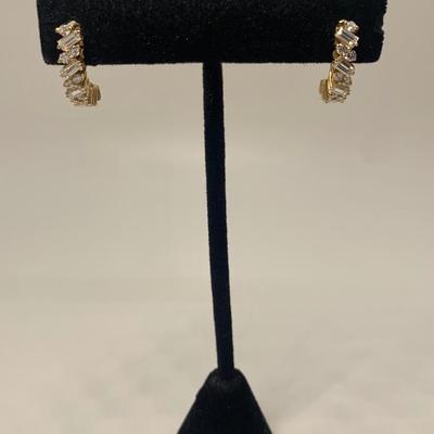 LOT 45: 14k 3.64g Round & Bagguette 1/2 Hoop CZ Pierced Earrings