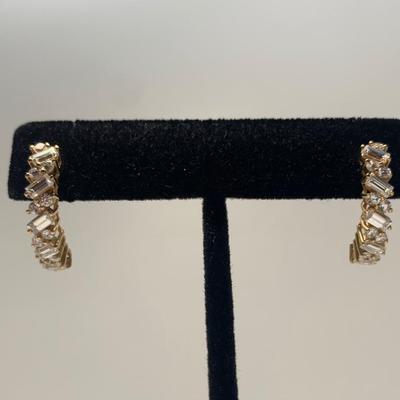LOT 45: 14k 3.64g Round & Bagguette 1/2 Hoop CZ Pierced Earrings