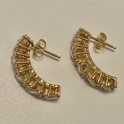 LOT 45: 14k 3.64g Round & Bagguette 1/2 Hoop CZ Pierced Earrings