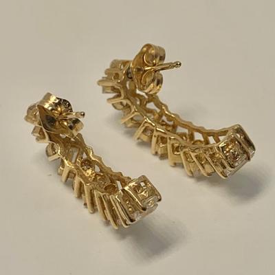 LOT 45: 14k 3.64g Round & Bagguette 1/2 Hoop CZ Pierced Earrings
