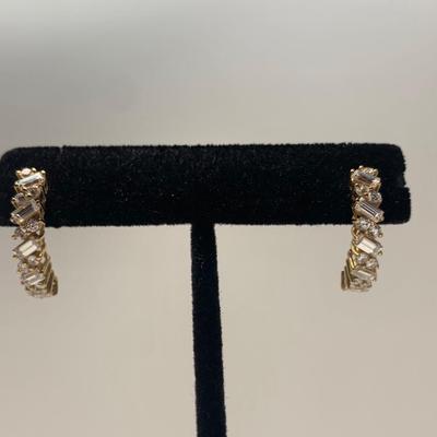 LOT 45: 14k 3.64g Round & Bagguette 1/2 Hoop CZ Pierced Earrings