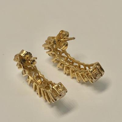 LOT 45: 14k 3.64g Round & Bagguette 1/2 Hoop CZ Pierced Earrings