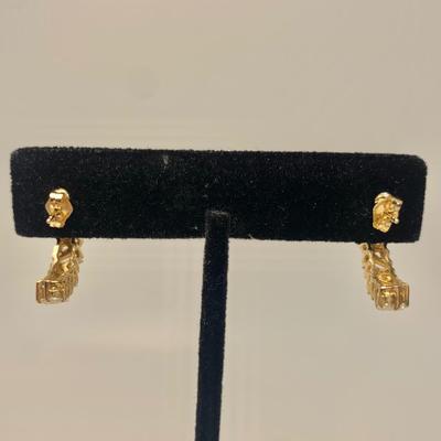LOT 45: 14k 3.64g Round & Bagguette 1/2 Hoop CZ Pierced Earrings