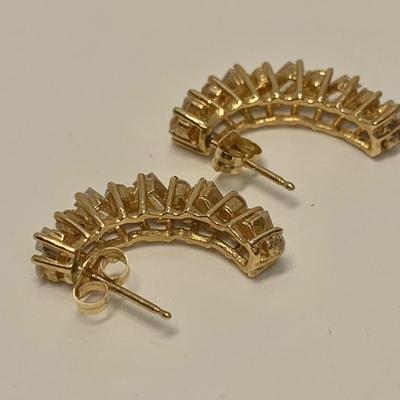 LOT 45: 14k 3.64g Round & Bagguette 1/2 Hoop CZ Pierced Earrings