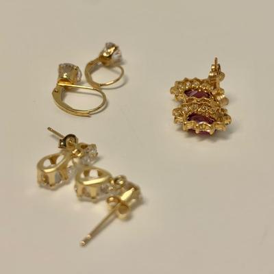 LOT 50: 14k 4.8g Pink Tourmaline & CZ Halo & 2 Pair CZ Pierced Earrings
