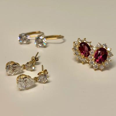 LOT 50: 14k 4.8g Pink Tourmaline & CZ Halo & 2 Pair CZ Pierced Earrings