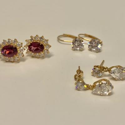 LOT 50: 14k 4.8g Pink Tourmaline & CZ Halo & 2 Pair CZ Pierced Earrings