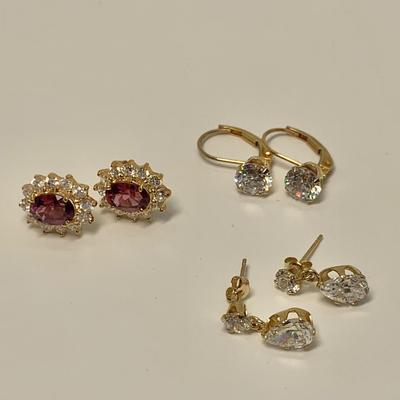 LOT 50: 14k 4.8g Pink Tourmaline & CZ Halo & 2 Pair CZ Pierced Earrings