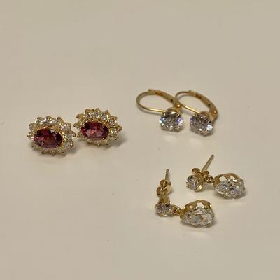 LOT 50: 14k 4.8g Pink Tourmaline & CZ Halo & 2 Pair CZ Pierced Earrings